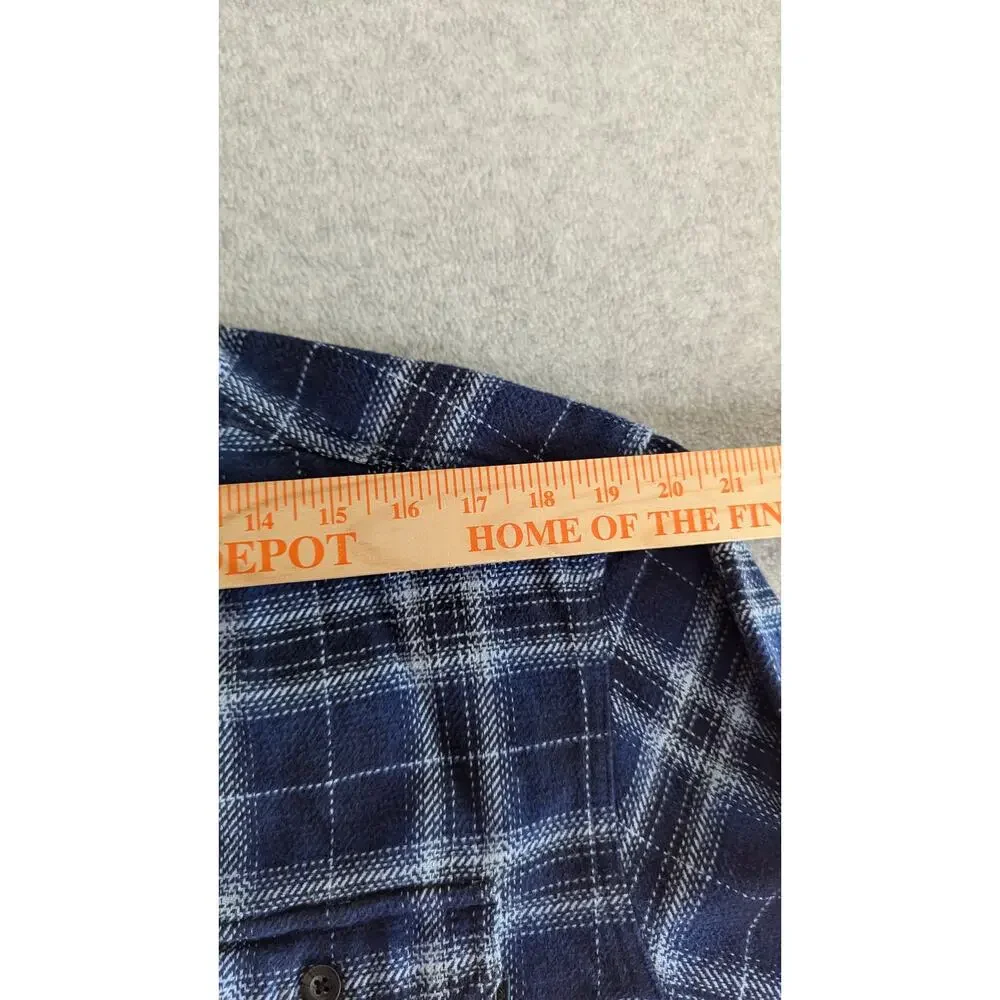 Woolrich Men‎ Shirt XXL Blue Plaid Shacket Heavy Weight Pockets Warm Button Up